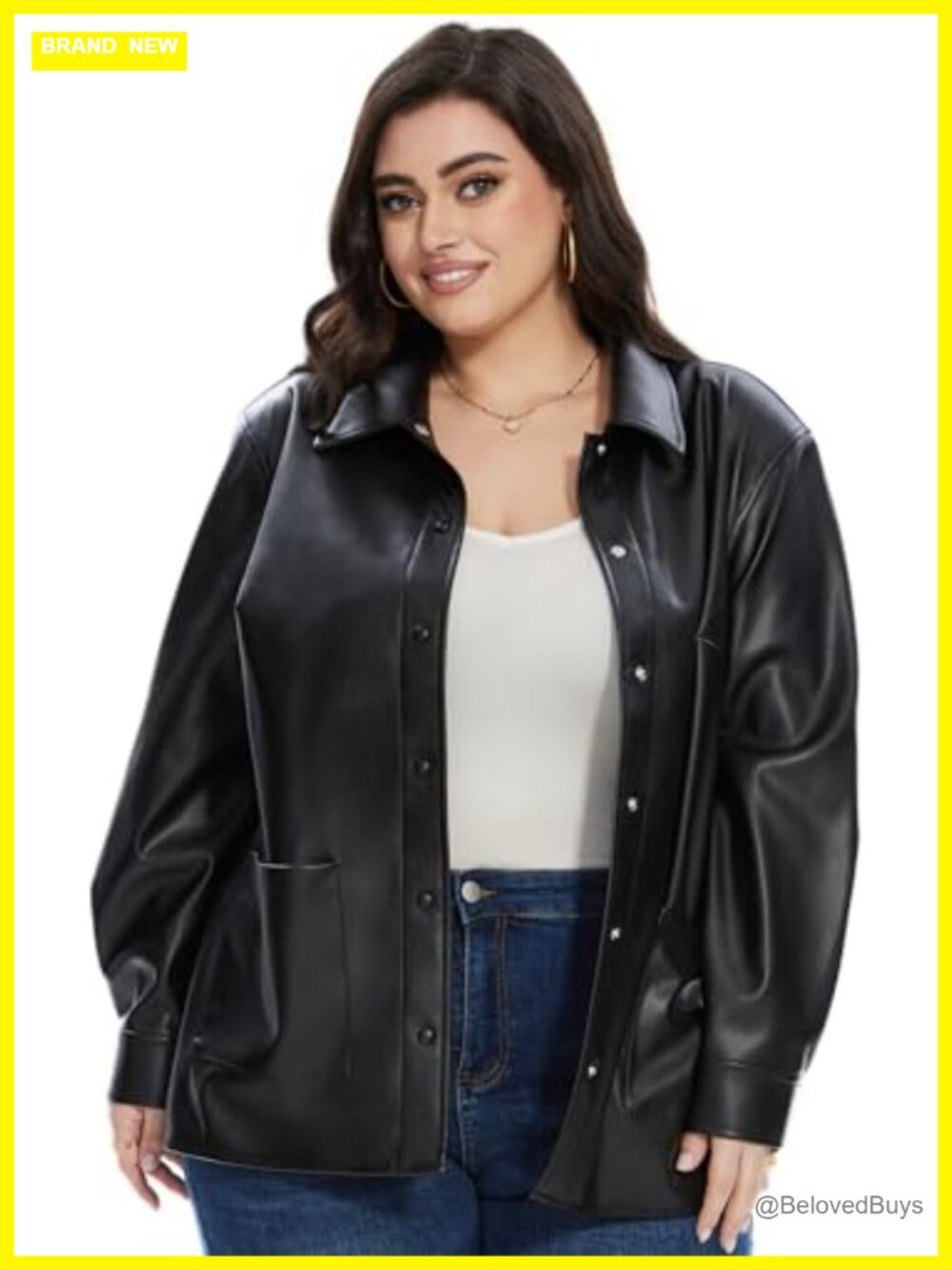Women's Faux Leather Shacket Loose Fit Moto Biker Jacket